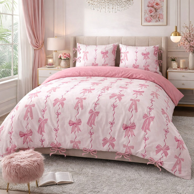 MXM FUN DUVET SET BOW SINGLE PINK