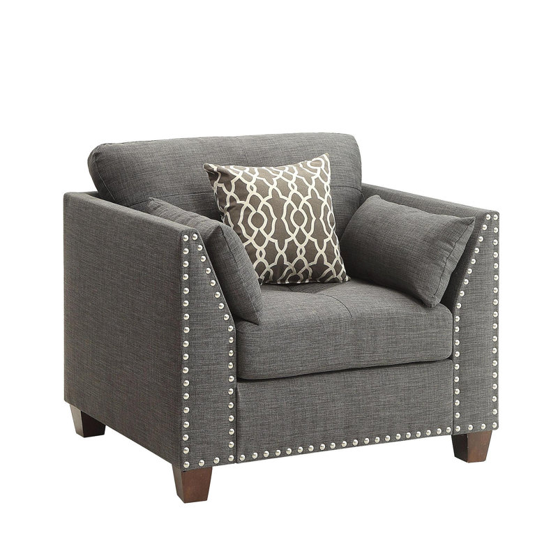 Chaise en lin gris anthracite Laurissa avec 3 coussins