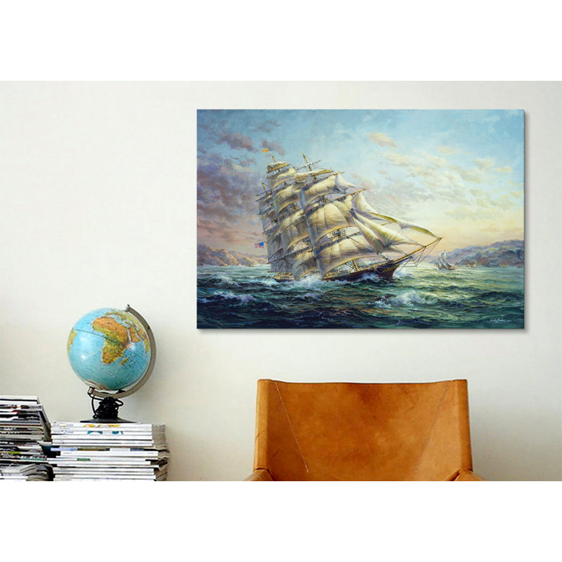 "Clipper Ship Surprise" décoratif par Nicky Boehme, reproduction d'art sur toile, H 12 po x l 18 po x P 1,5 po, Toile tendue