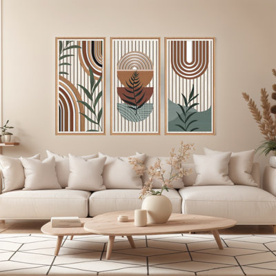 Ensemble de 3 décorations murales en bois vert botanique creux, sculptures géométriques abstraites de style Mid-Century pour le salon, la salle à manger, la chambre à coucher, 16 x 32 pouces, prêtes pour les cadeaux