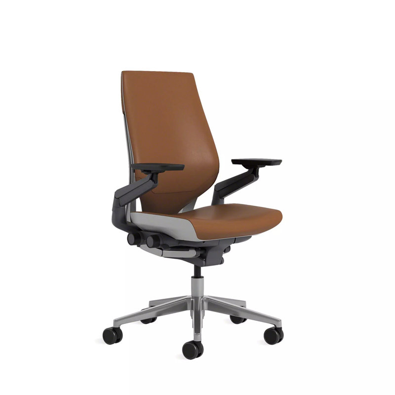 Steelcase Gesture Executive Leather Chair, Hard Floor, Seagull, Saddle