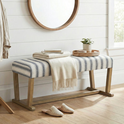 Banc rayé rembourré, banc côtier de 41 po avec cadre en bois pour le vestibule, la salle à manger et la chambre à coucher
