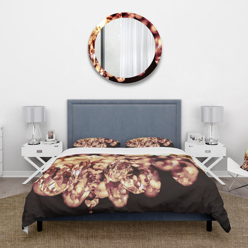 Lustre lumineux avec suspension en cristal - Ensemble de housse de couette moderne - Microfibre de polyester
