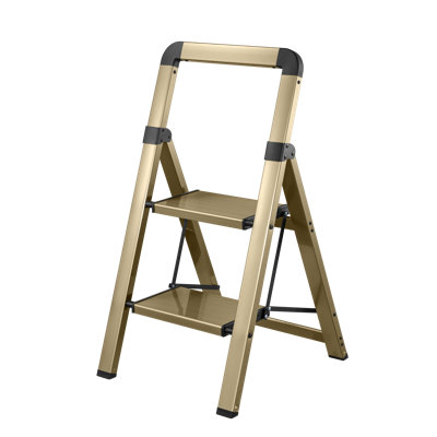 2-Step Aluminum Folding Step Ladder,330 lbs Capacity,Anti-Slip Pedals,Lightweight Foldable Step Stool for Home Kitchen Office-Champagne Gold