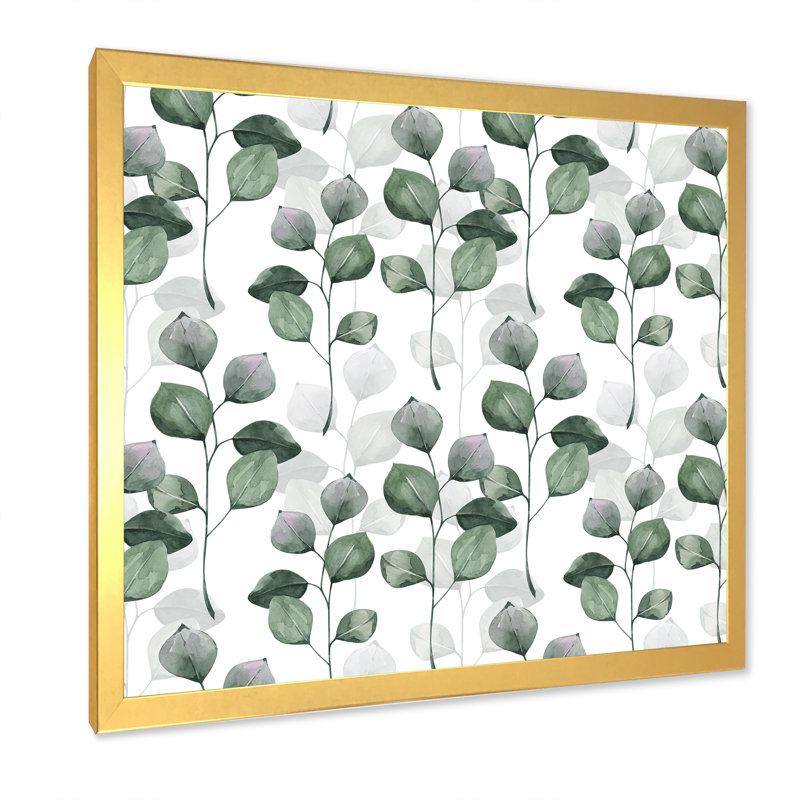 Branche d'eucalyptus sur fond blanc I - Impression sur toile, H 30 po x l 30 po x P 1 po, Cadre photo doré
