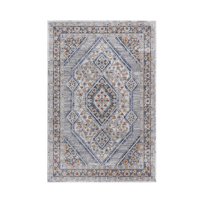 8X10 Blue/Cream/Bordered Non-Shedding Living Room Bedroom Dining Home Office Stylish And Stain Resistant Area Rug