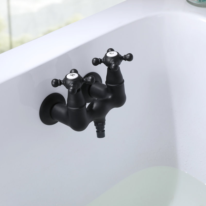 Robinet de baignoire à pattes murale à deux poignées, Noir mat