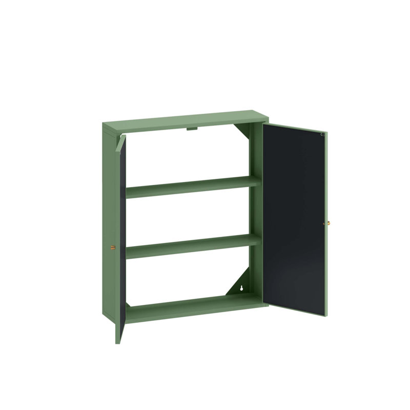 Armoire murale rétro à deux portes avec miroir, espace de rangement à trois niveaux, Vert