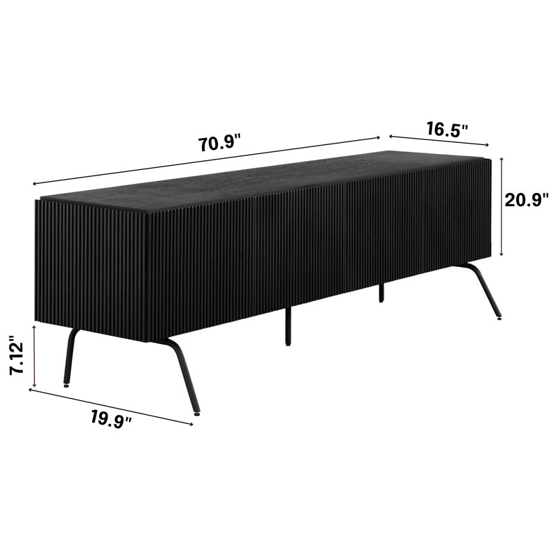 NTC Veil TV Stand with 4 Doors for TVs up to 75’’, Media Console with Vertical Groove Design and Metal Legs, Modern Entertainment Center for Living Room and Bedroom, Effortless Assembly