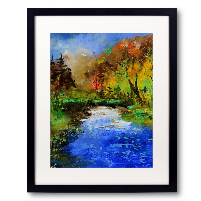 River In Autumn Print by Pol Ledent, Black Framed Paper, 30" H x 24" W
