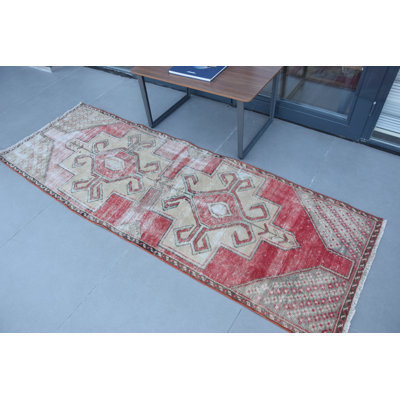 Antique Turkish Anatolian Wool Runner Rug with Muted Oriental Design in Vintage Style