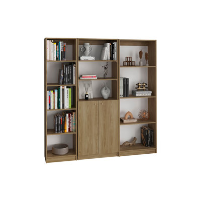 Ensemble de bibliothèque 3 pièces H 71,1 po avec armoire de rangement, bibliothèque haute - chêne naturel
