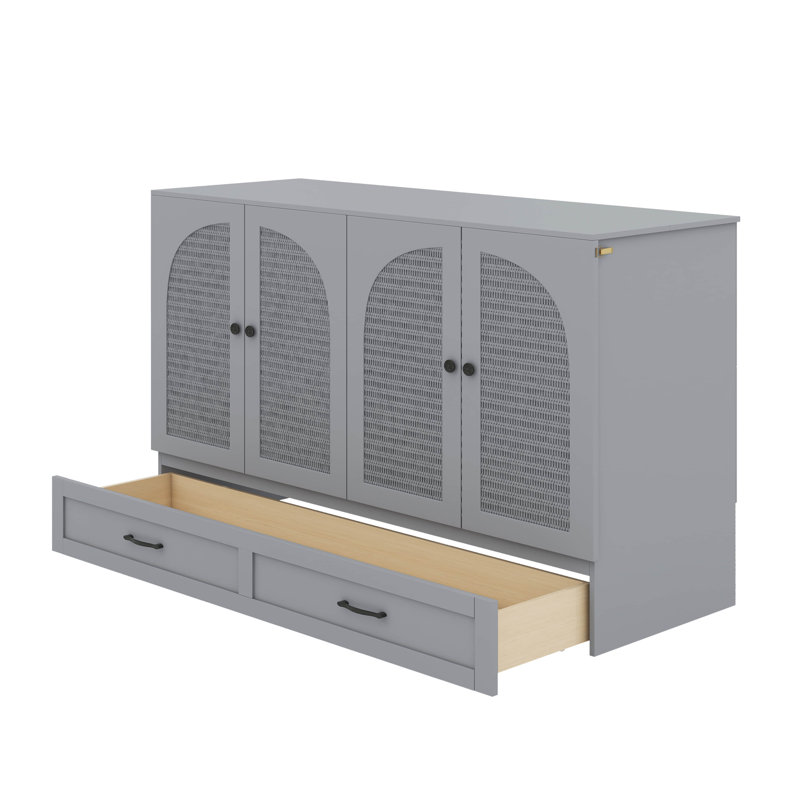 Grand lit escamotable avec tiroirs, Gris, Grand lit