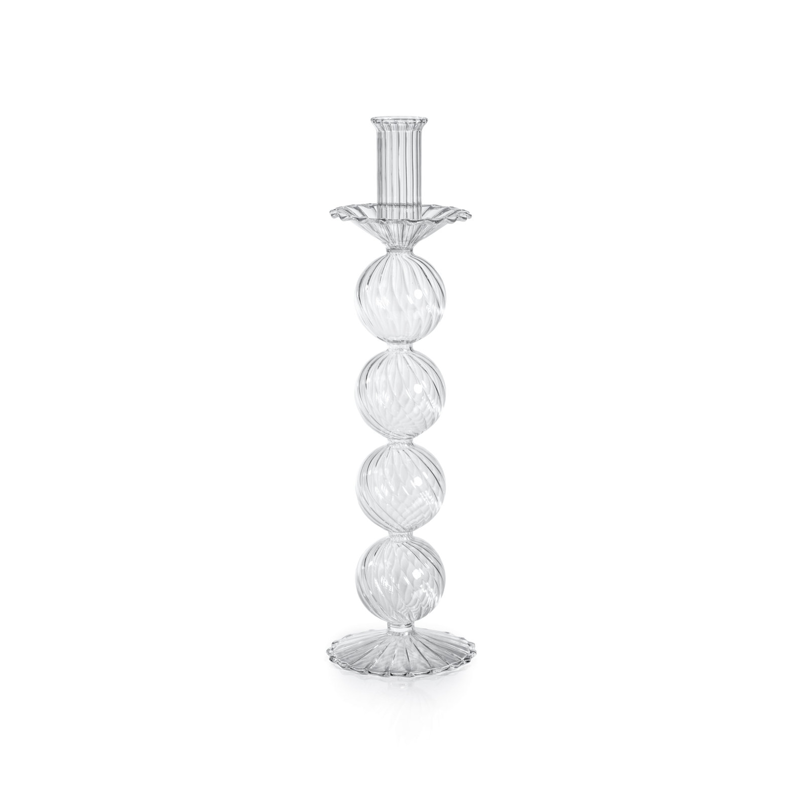 Adrienna Swirl Glass Taper Candle Holders, Set of 2, 13" H x 3.5" W x 3.5" D