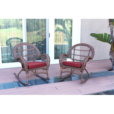 Chaise berçante en osier avec coussins Berchmans