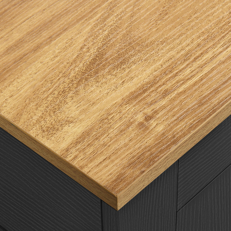 Îlot de cuisine avec plateau en bois et poubelle, Noir, noir, noir, noir