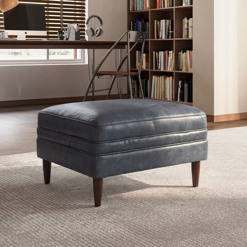 Ashtabula  100% Genuine Leather Ottoman 30.31", Blue