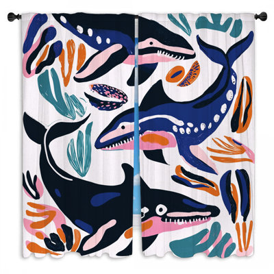 Sharks Window Curtains  Marine Tropical Drapes - 2 Panels