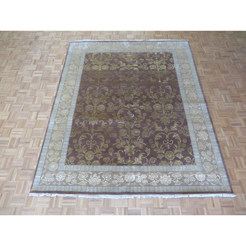 Tapis de surface en laine 9 pi x 9 pi 9 po à la main one-of-kind noué la Sylvie