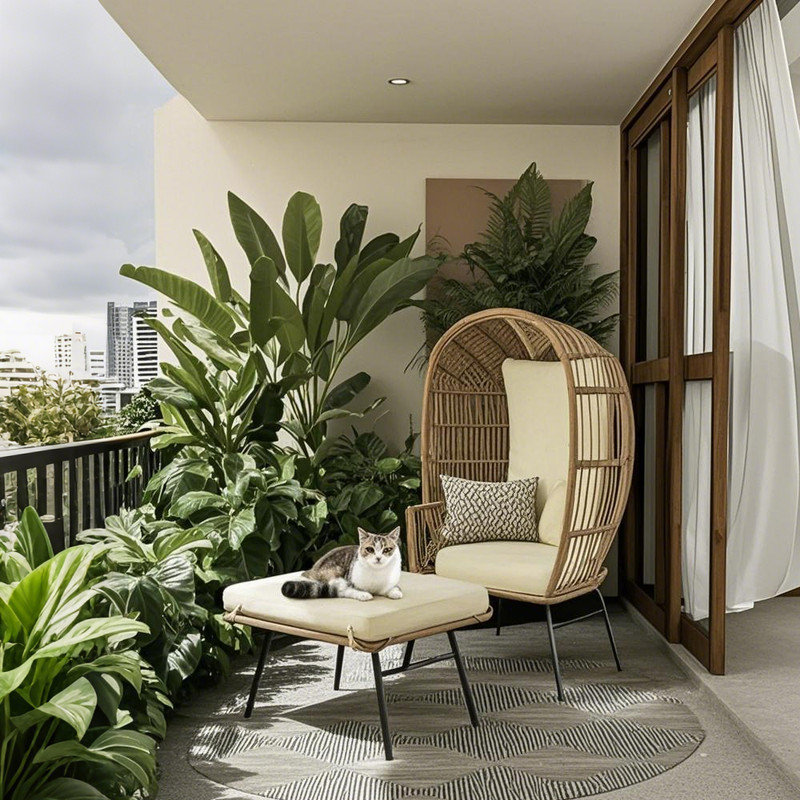 Oversized Wicker Egg Chair with Ottoman, Egg Basket Lounge Chair with Thick Cushion, Comfy Egg Rattan Seat for Indoor Outdoor Patio Porch Backyard, Living Room