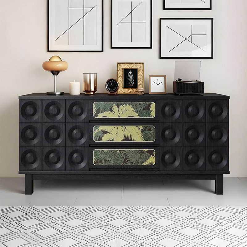 Buffet de rangement rétro multifonctionnel, H 33,46 po x l 70,86 po x P 15,74 po, Noir