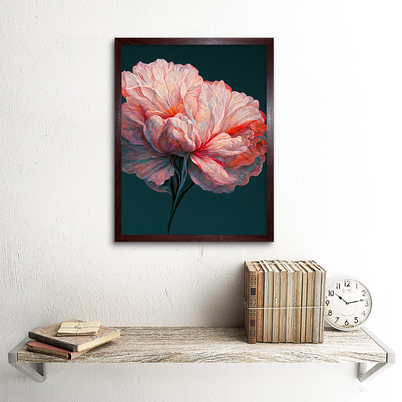 Pink Carnation Flower Abstract Floral - Print, Brown Framed Paper, 43cm H x 33cm W x 2cm D