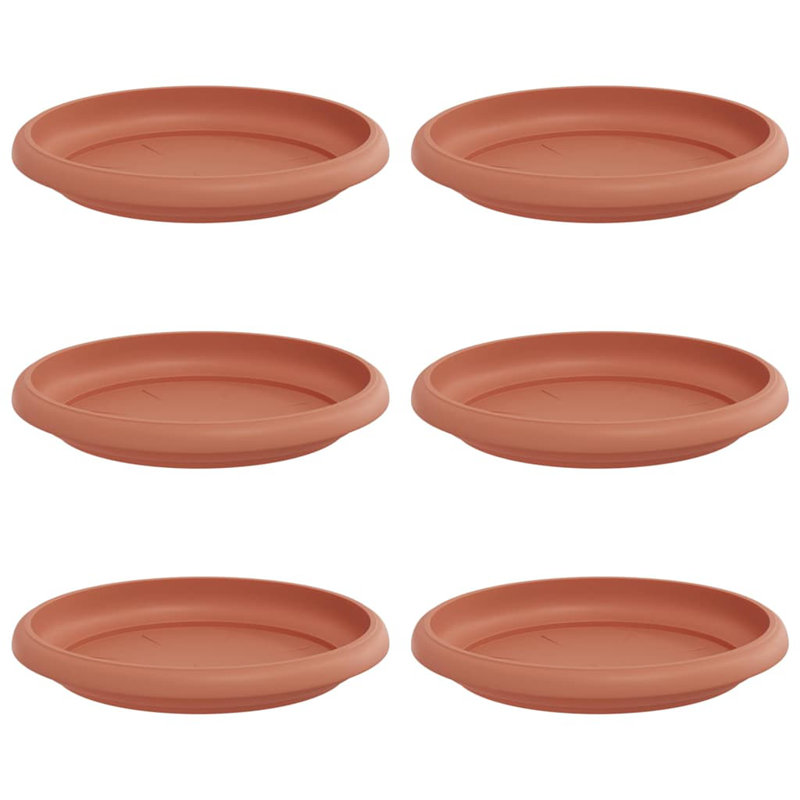 Round Flower Tray 6 Pcs Diameter 14 X 2 Cm Plastic, Brick Red