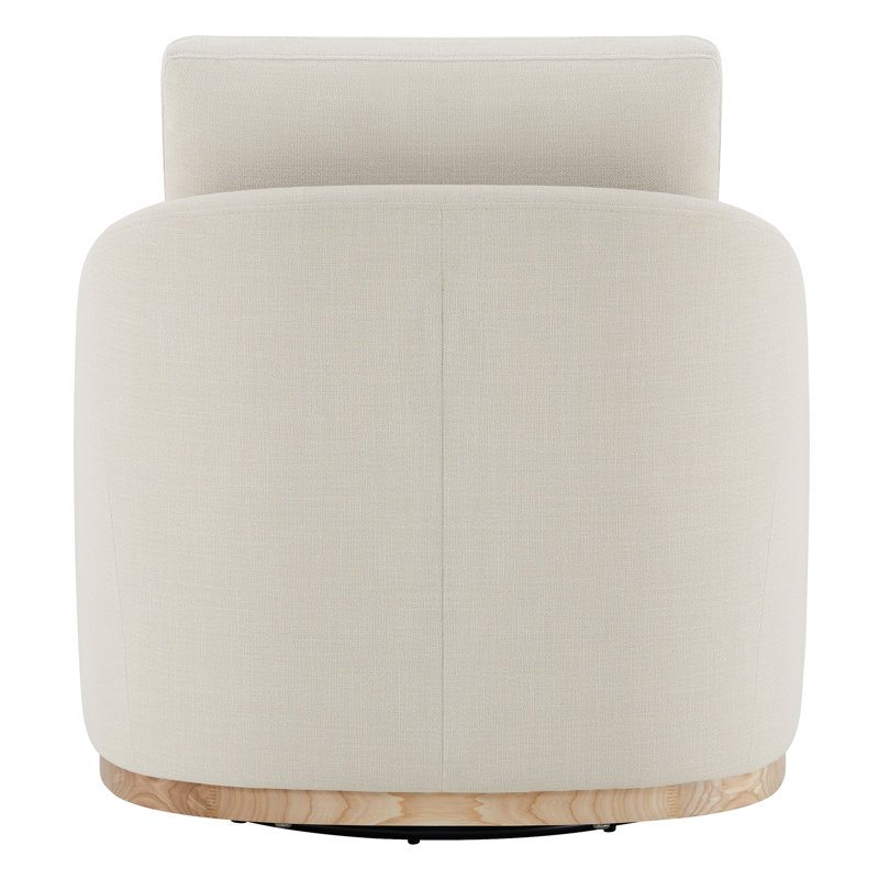 Deary Upholstered Swivel Barrel Chair, Effie Linen Performance Linen