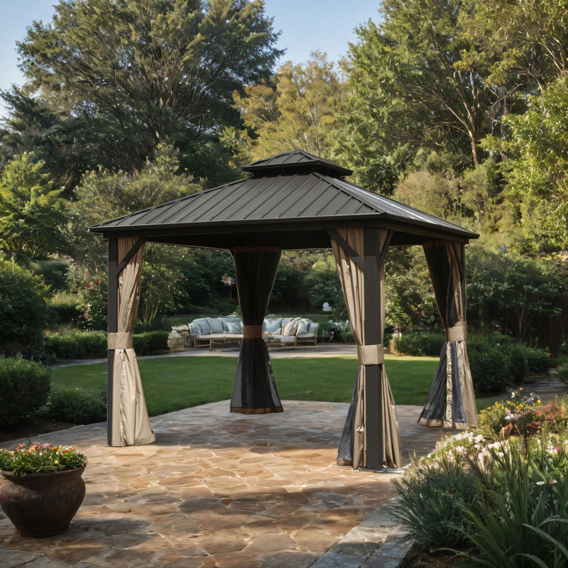 Aluminum Patio Hardtop Gazebo, 114" H x 117.60" W x 117.60" D, Brown