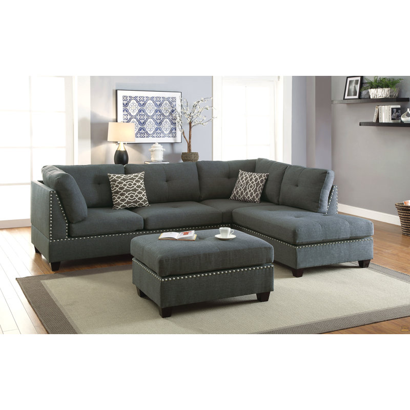 Canapé modulaire 3 pièces gris, Tissu gris foncé