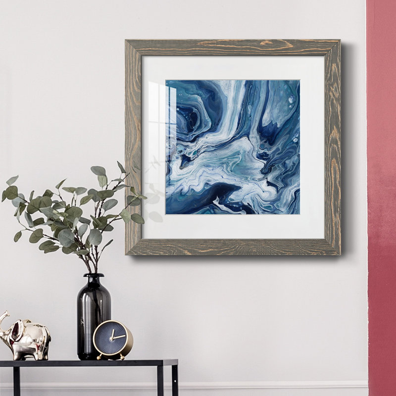 " Arranging Sea Glass " Painting Print, 17" H x 17" W x 1" D, Grey Framed