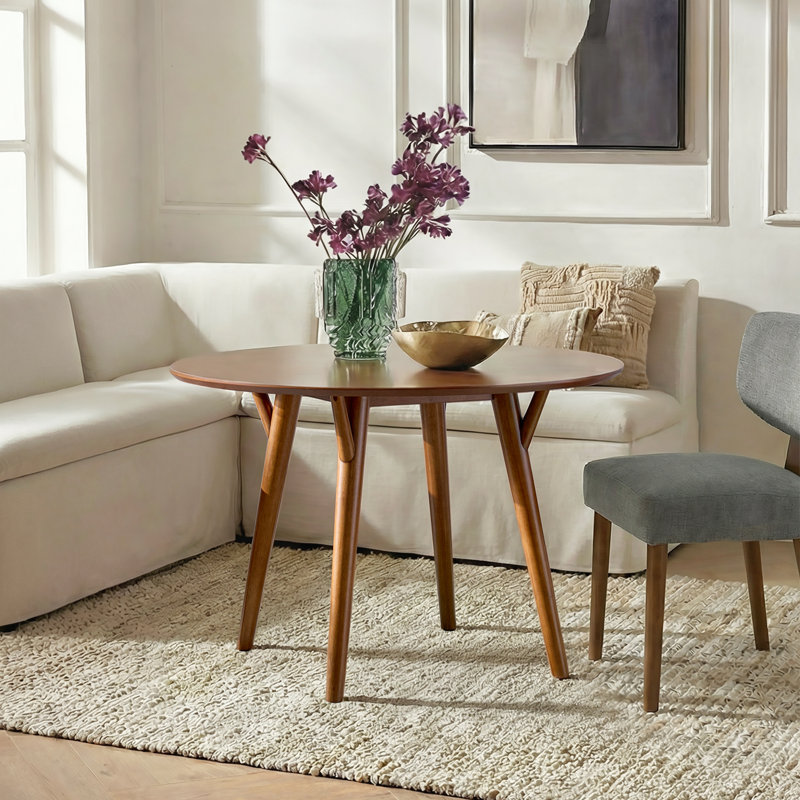 Germa 45" Mid-Century Modern Round Dining Table with Solid Wood Legs, Acorn