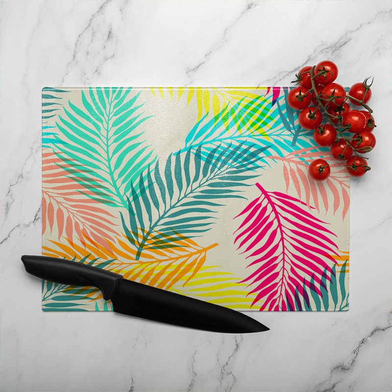 Tropical Leaves Glass Chopping Board, 40cm L x 28cm W