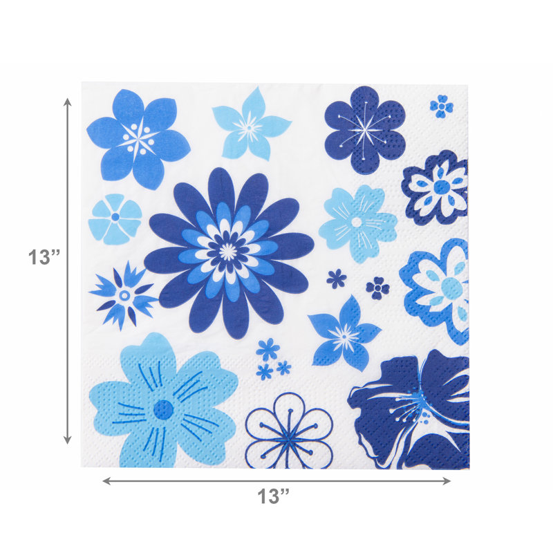 Paquet de 20 serviettes de table à 3 plis à motif floral bleu - ensemble de 6