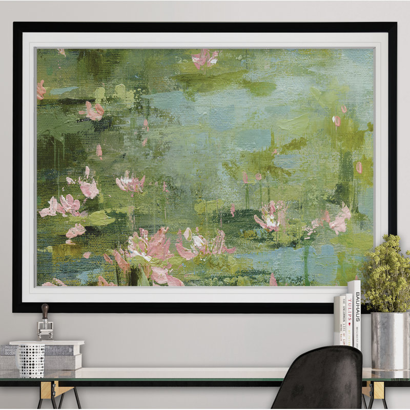 « celadon les nymphéas ii », reproduction de peinture à l’acrylique encadrée, Noir, H 20 po x l 24 po x P 1,5 po