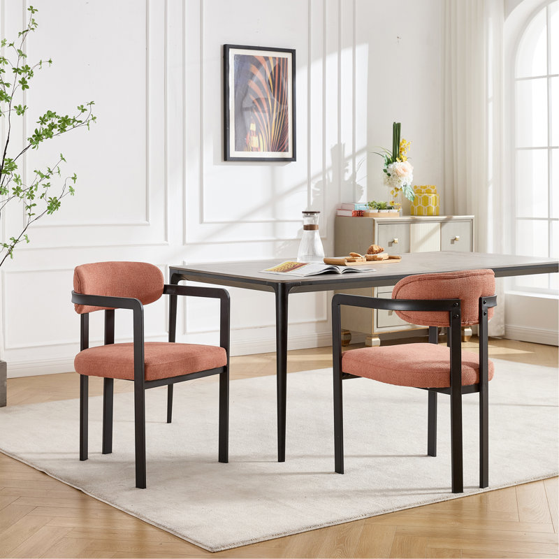 Ensemble de 2 chaises de salle à manger modernes rembourrées avec pieds en métal noir Boucle, Orange