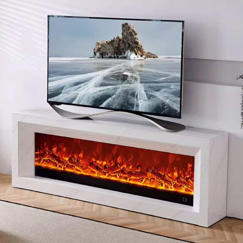 Foyer en bois massif avec meuble télé, Blanc, H 27,56 po x l 78,74 po x P 12,99 po