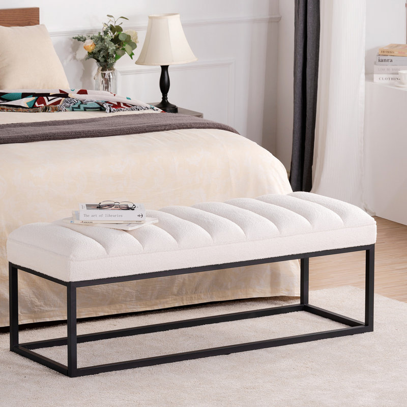 Lubbert Faux Leather Bench, Solid Wood, White