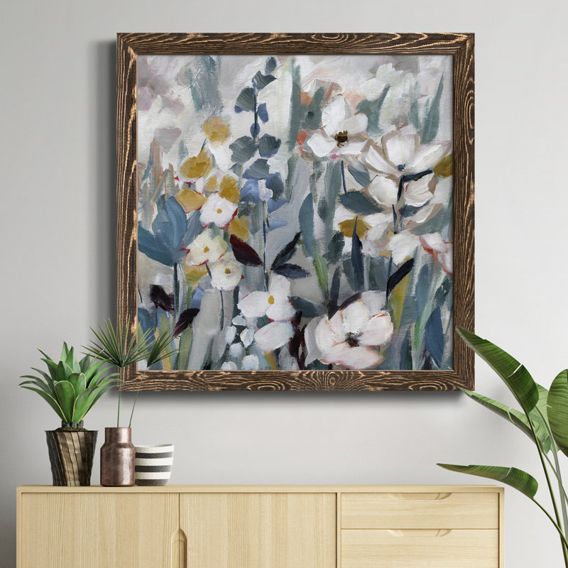 «Summer Whisper II», peinture sur toile encadrée, H 31,5 po x l 31,5 po x P 1,5 po, Cadre noyer