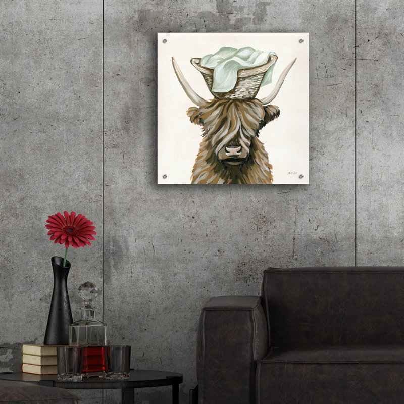 Art mural en verre Highland Cow Laundry Basket "par Yvette St. Amant, H 24 po x l 24 po x P 0,2 po