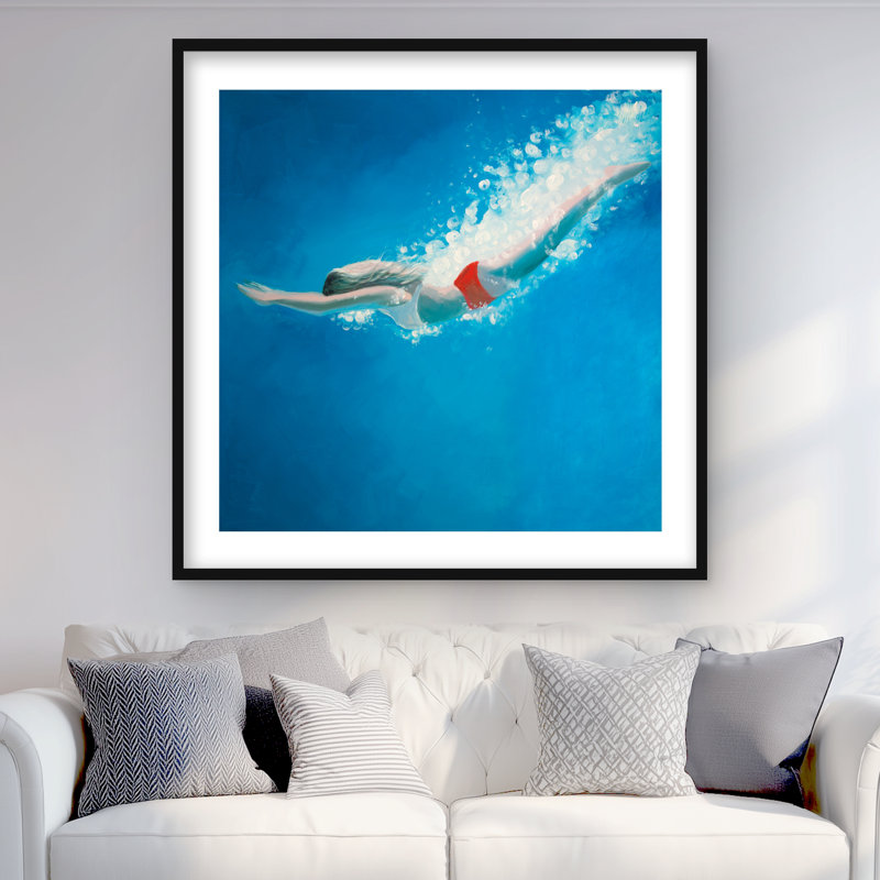 «Diving Jump» - Reproduction matelassée encadrée moderne pour décoration, Noir