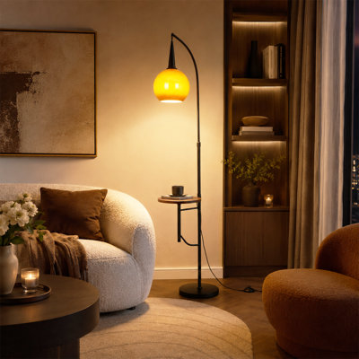 Lampe sur pied arquée 70 po Mid-Century avec table d'appoint, hauteur réglable, ampoule incluse