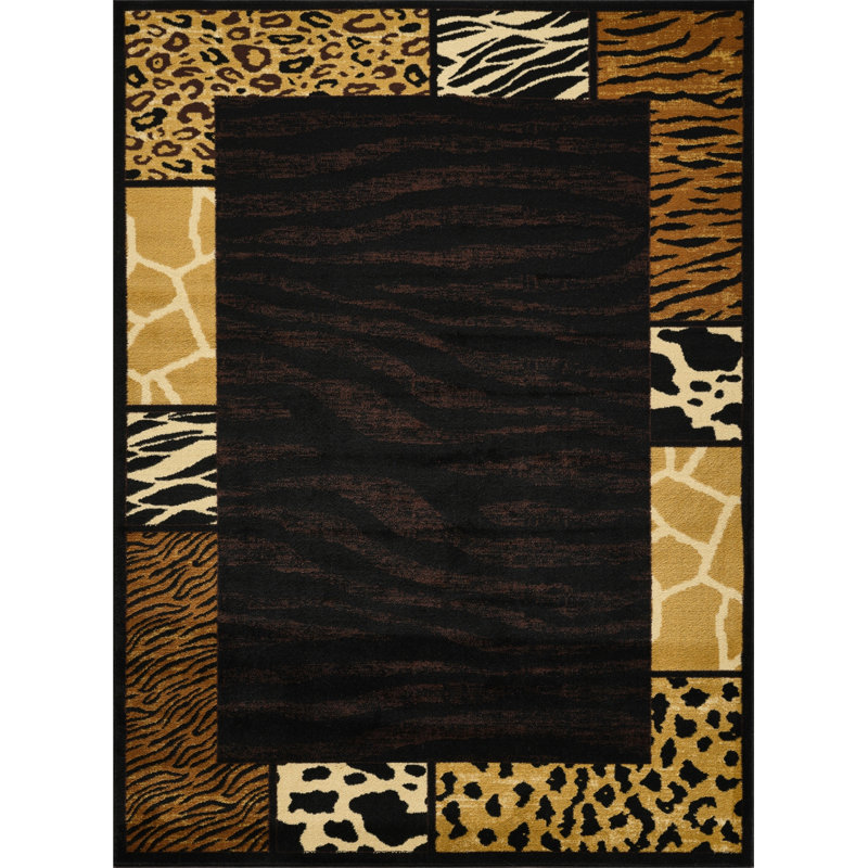 Tribes GC_YLS4013 Black 7 Ft. 10 In. X 10 Ft. 3 In. Animal Print Area Rug, Rectangle 7'10" x 10'3"