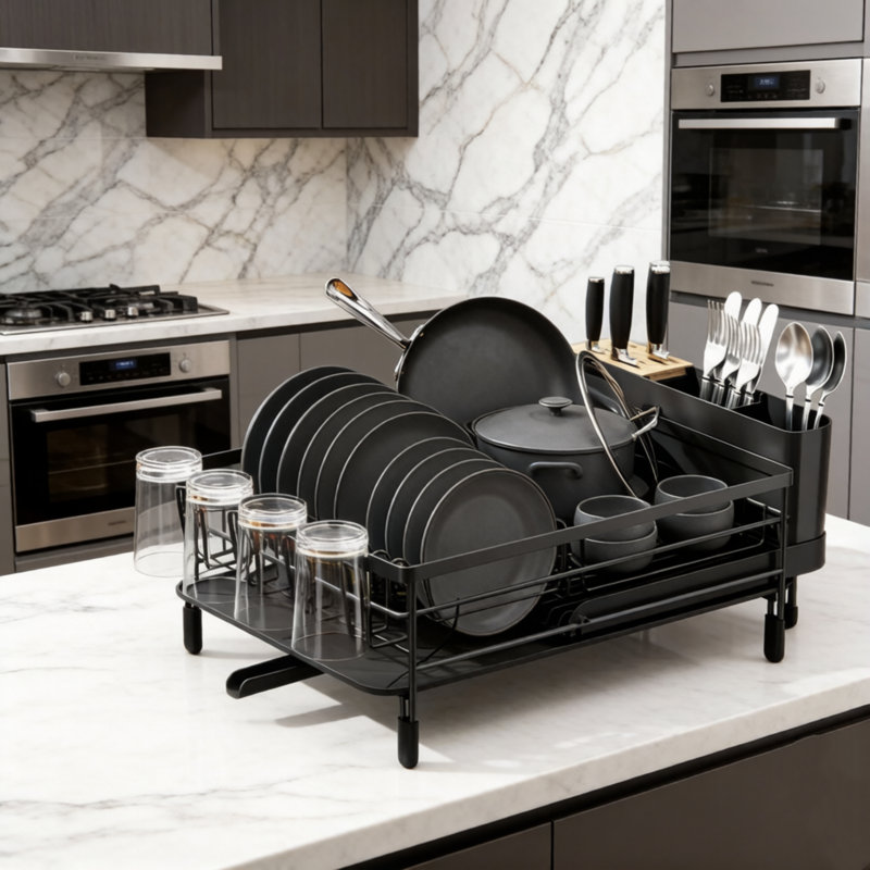 Large Dish Drying Rack Expandable, Multifunctional Dish Drainer, Black