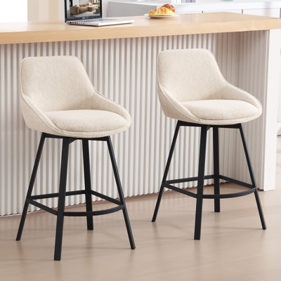 Absalom 65cm H Swivel Linen Counter Stool
