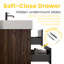 Meuble-lavabo de salle de bain, lavabo à quartz mural de 24 po, lavabo à quartz d'ingénierie, tiroirs doubles, conception de style Mid-Century, planches de classe E1, laque E0, poignée cachée pour les personnes âgées avec panneaux noirs, fermeture à 50000-131262041-131262044
