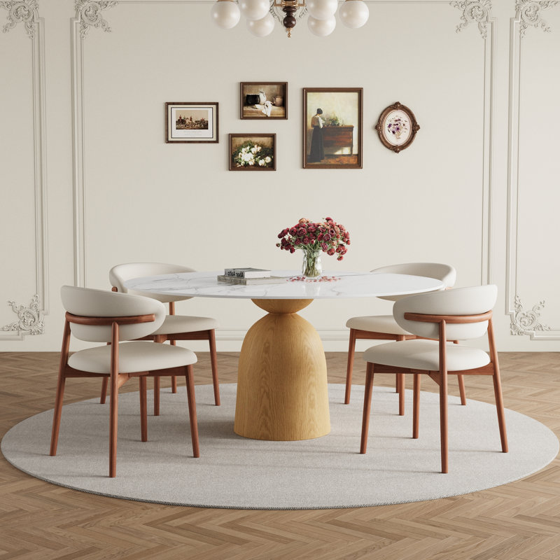 Table de salle à manger moderne en pierre frittée moderne avec chaises de cuisine en cuir PU pour 2/4/6, White