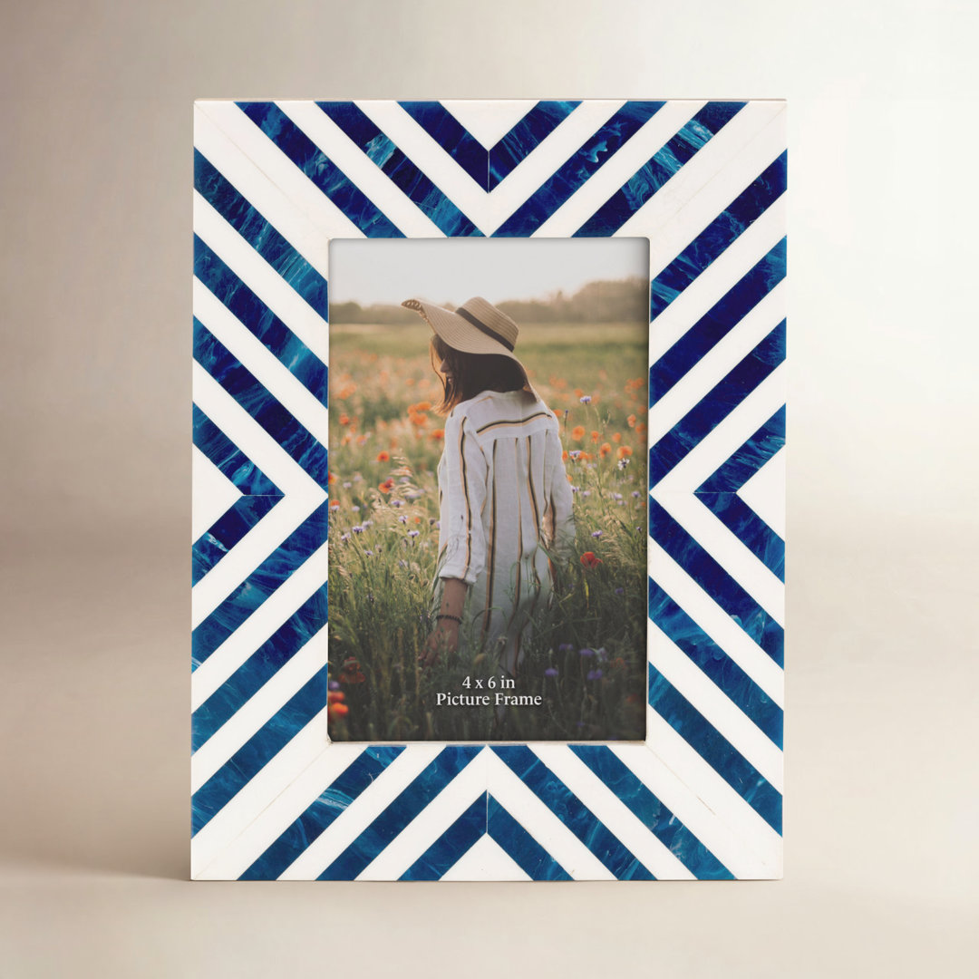 Decorative Photo Frame Contemporary Polyresin Blue and White Striped Picture Frame Birch Lane™