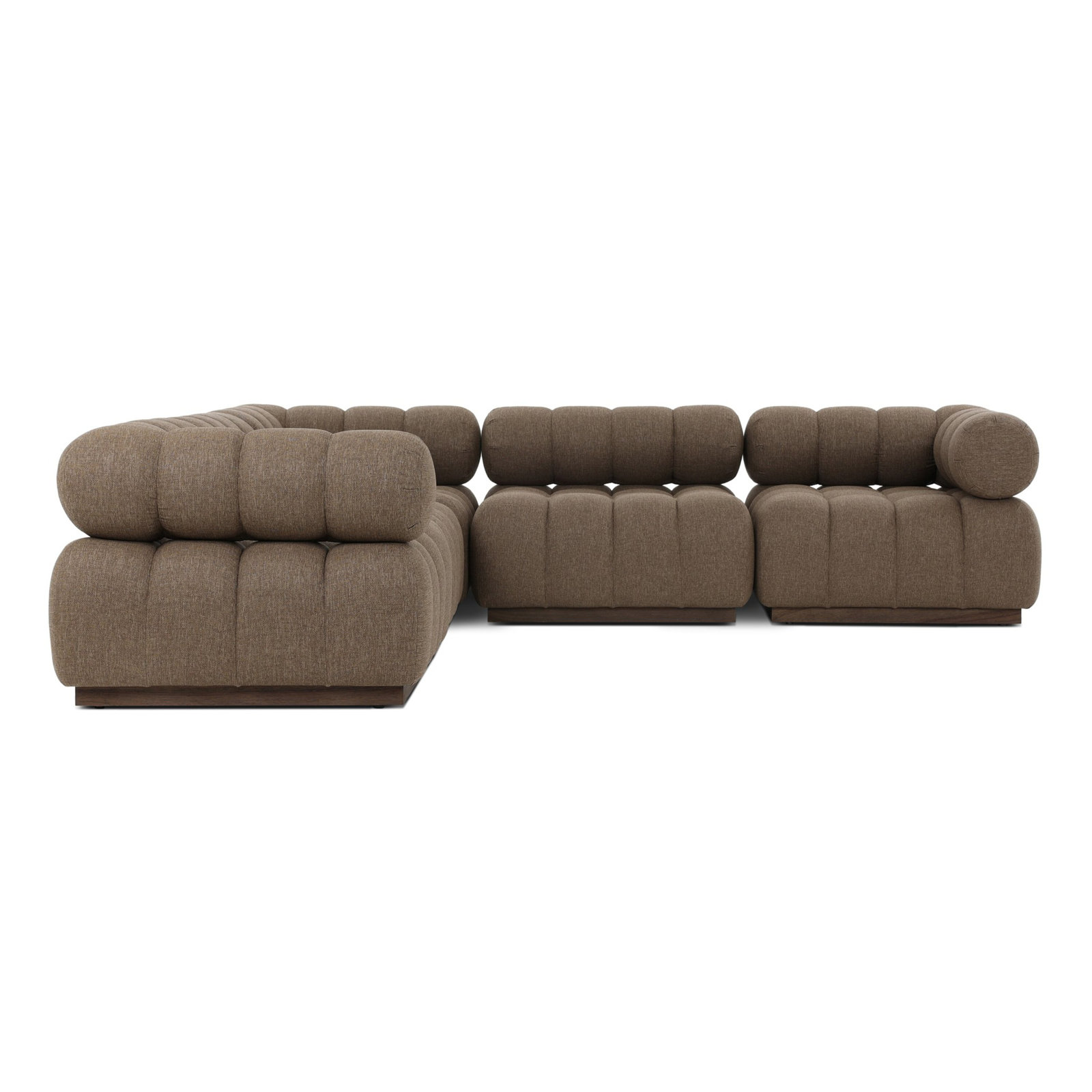 Martinique 110" Teak Patio Sectional, Ellor Brown Cushion/Stained Saddle Brown Frame