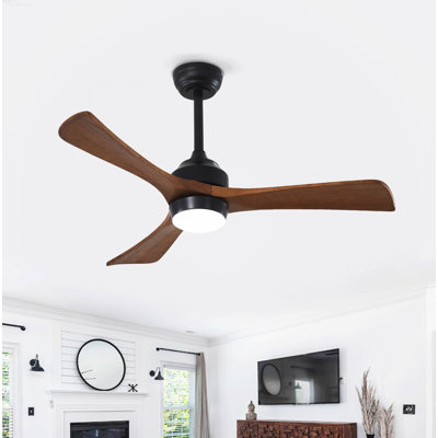 42-Inch Reversible DC Motor Solid Wood Blades Modern Industrial Ceiling Fan with Lights Matte Black
